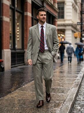 Vtg Alfani Macy's Men 44R 38x30 Sage Green 3-button Blazer Pleated Pants 90s Y2K